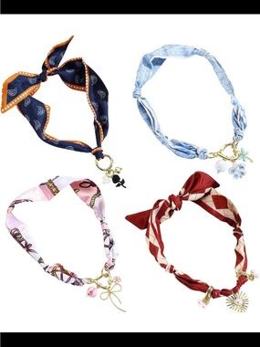 The Luxe Silk Charm Scarf Necklace - 4 pcs set